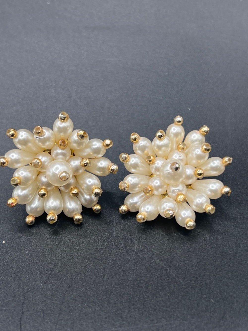 Vintage Faux Pearl Burst Cluster Earrings